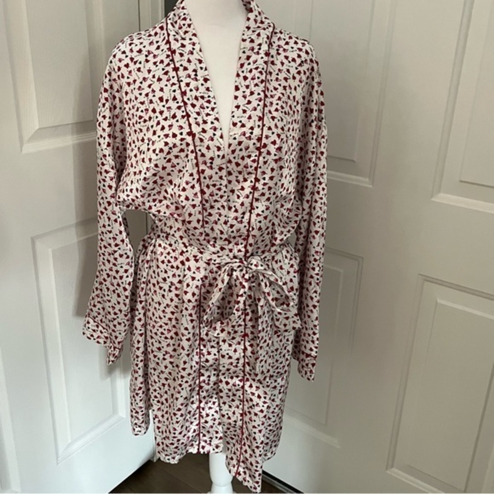 Vintage Kathryn Short Robe‎ Women M Satin Cupid Hearts Love Red White Valentines - Picture 11 of 13